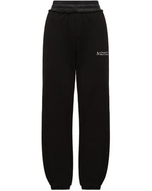 Moncler Logo-Embroidered Elasticated-Waistband Cotton Track Pants - Black
