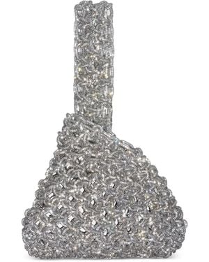 HIBOURAMA Niky Crystal-Embellished Woven Tote Bag - White