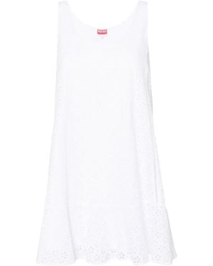 KENZO Vestido Corto Sin Mangas Con Bordado Inglés - Blanco