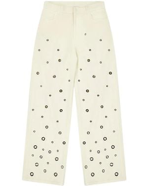 Laneus Eyelet-Detail Wide-Leg Jeans - Natural