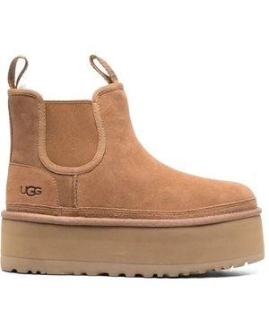 UGG Neumel Platform Chelsea Logo-Patch Suede Ankle Boots - Brown