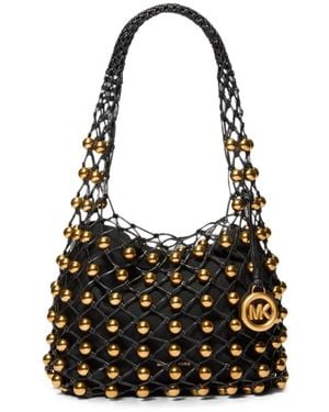 Michael Kors Small Gwen Bead-Embellished Woven Shoulder Bag - Black
