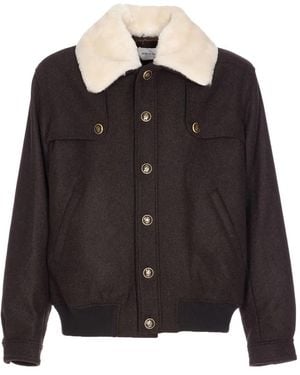 Drole de Monsieur Shearling-Collar Buttoned Jacket - Black