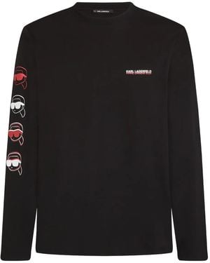 Karl Lagerfeld Ikon Long-Sleeve Cotton T-Shirt - Black