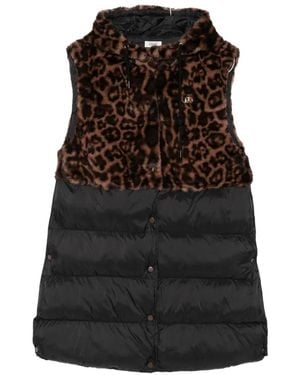 Liu Jo Leopard-Print Panel Quilted Gilet - Black