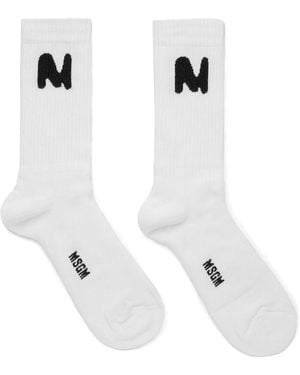 MSGM Intarsia-Logo Knitted Socks - White