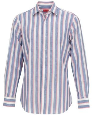 Isaia Vertical-Stripe Long-Sleeve Shirt - Purple