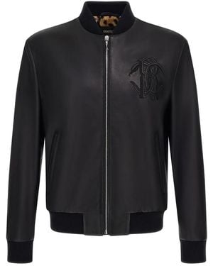 Roberto Cavalli Embossed Leather Jacket - Black
