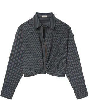 A.L.C. Leo Striped Twist-Front Shirt - Black