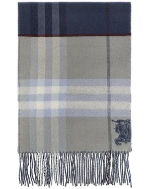 Burberry Checked Cashmere Scarf - Blue