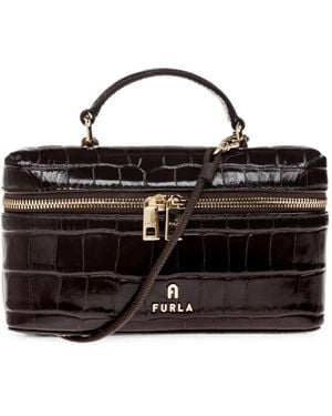 Furla Camelia Micro Croc-Effect Leather Crossbody Bag - Black
