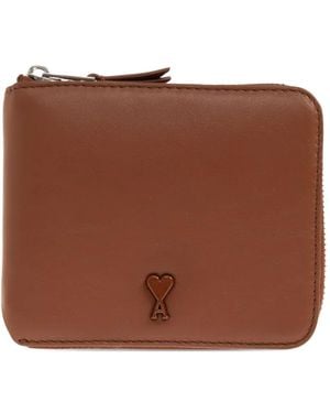 Ami Paris Logo-Appliqué Leather Wallet - Brown