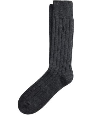 Polo Ralph Lauren Ribbed-Knit Logo-Embroidered Socks - Black