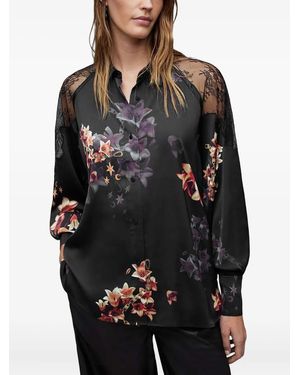 AllSaints Shirt Met Bloemenkant - Zwart