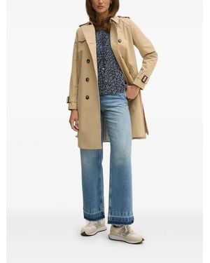 Sisley Belted Double-Breasted Trench Coat - Blue