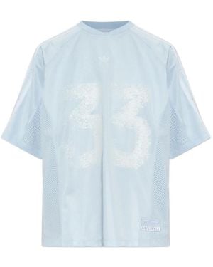 adidas Logo-Print Mesh-Panel T-Shirt - Blue