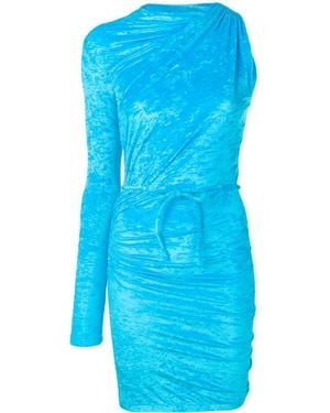 Balenciaga Asymmetric Ruched Crushed-velvet Mini Dress - Blue