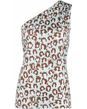 La DoubleJ Lady Leopard-Print One-Shoulder Top - White