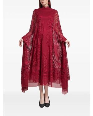 Gemy Maalouf High-Neckline Lace Midi Kaftan - Red