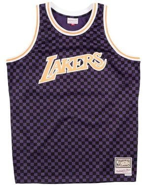 Mitchell & Ness X Nba Los Angeles Lakers Checked Swingman Top - Blue