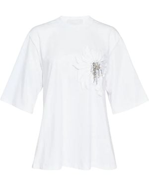 3.1 Phillip Lim Trapeze Floral-Applique T-Shirt - White