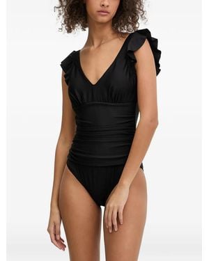 DKNY Ruffled Ruched Swimsuit - Black