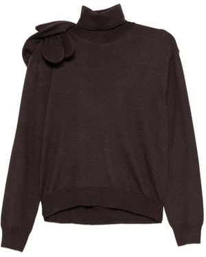 Moschino Bow-Detail Roll-Neck Sweater - Brown