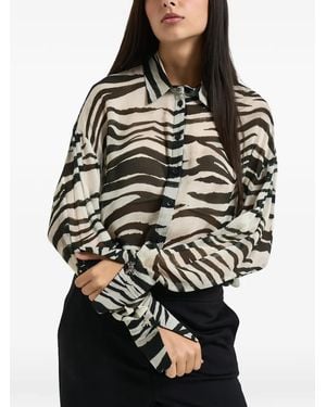 Patrizia Pepe Zebra-Print Semi-Sheer Shirt - Black