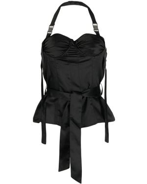 ROKH Bustier-Detail Halterneck Top - Black