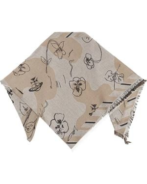Vivienne Westwood Orb-Print Frayed Scarf - Natural