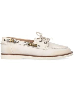 Pinko Bead-Embellished Leather Loafers - Natural
