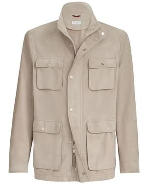 Brunello Cucinelli Suede Unlined Safari Jacket - Natural