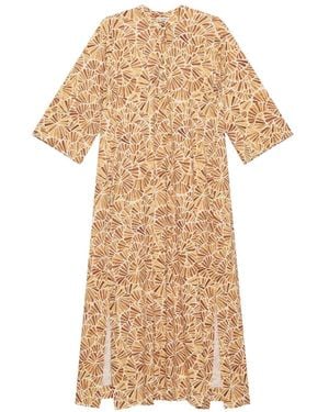 Maliparmi Fan-Print Side-Slit Midi Dress - Natural