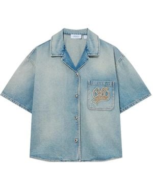 Off-White c/o Virgil Abloh University Patch Denim Short Sleeve Shirt - Blue