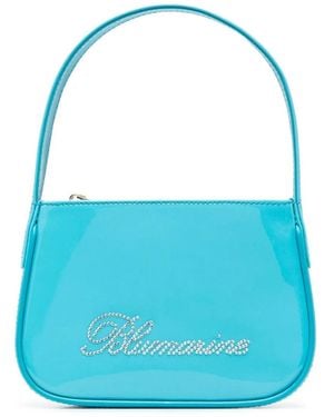 Blumarine Light- Patent Finish Mini Bag With Rhinestone-Embellished Logo - Blue