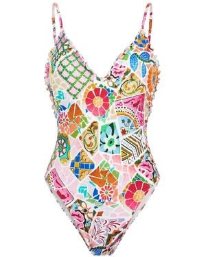 Seafolly Beach Boheme Mosaic-Print Swimsuit - White