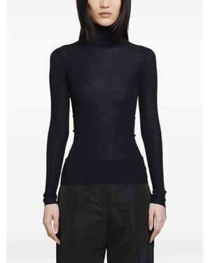 Jil Sander Top De Canalé Con Cuello Alto De Manga Larga - Negro