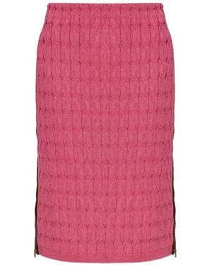 Fendi Cable-Knit Side-Zip Skirt - Pink
