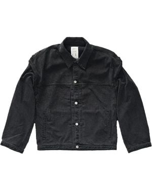 Kuro Padded-Shoulders Denim Jacket - Black