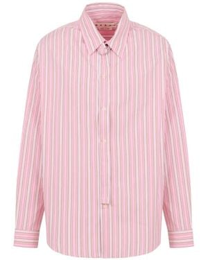 Marni Striped Poplin Shirt With Neck Strap - Pink