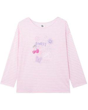 B+ AB Striped Graphic-Print Long-Sleeve T-Shirt - Pink