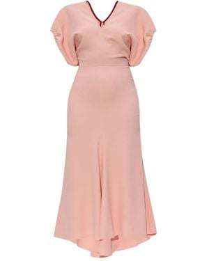 Victoria Beckham Puff-Sleeved Midi Dress - Pink