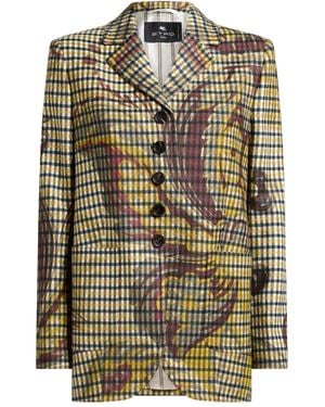 Etro チェック フローラル ジャケット - イエロー