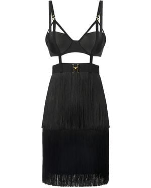 Elisabetta Franchi Mini Dress With Fringes - Black
