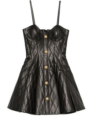 Balmain Quilted Leather Mini Dress - Black