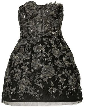Carolina Herrera Vestido Corto Palabra De Honor Con Bordado Floral - Negro