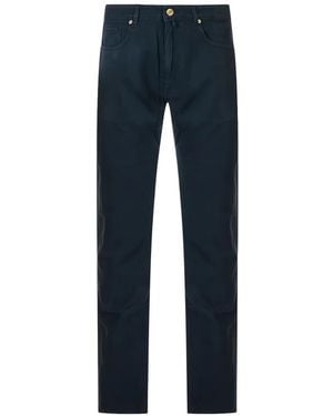 Incotex Logo-Patch Straight-Leg Pants - Blue