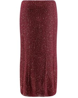 Nude Elasticated Sequin-Embellished Midi Skirt - Red