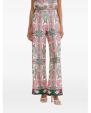 Morgan Geometric-Print Wide-Leg Trousers - Natural