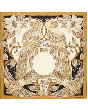 Ferragamo Parrots-Print Silk Foulard - Metallic